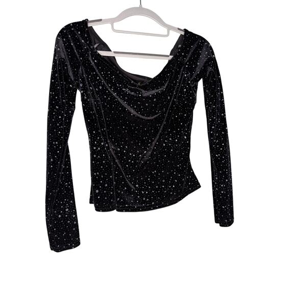Y2k vintage Jessica McClintock black velour sparkly off the shoulder blouse - Picture 1 of 7